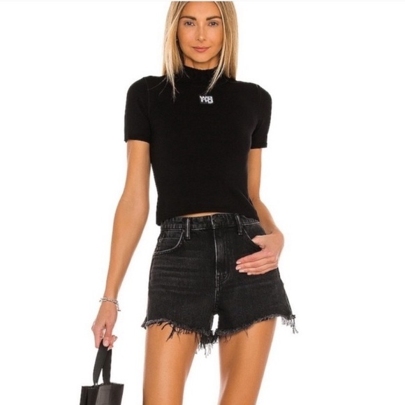 New Alexander Wang Bite High Rise Denim Shorts Rigid Black Jean Cut Off 28 - Picture 12 of 13